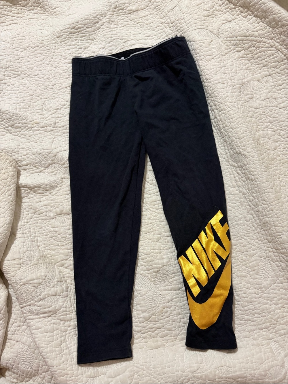 Nike girls size 3-4 year Black Leggings with Gold Swoosh Graphic